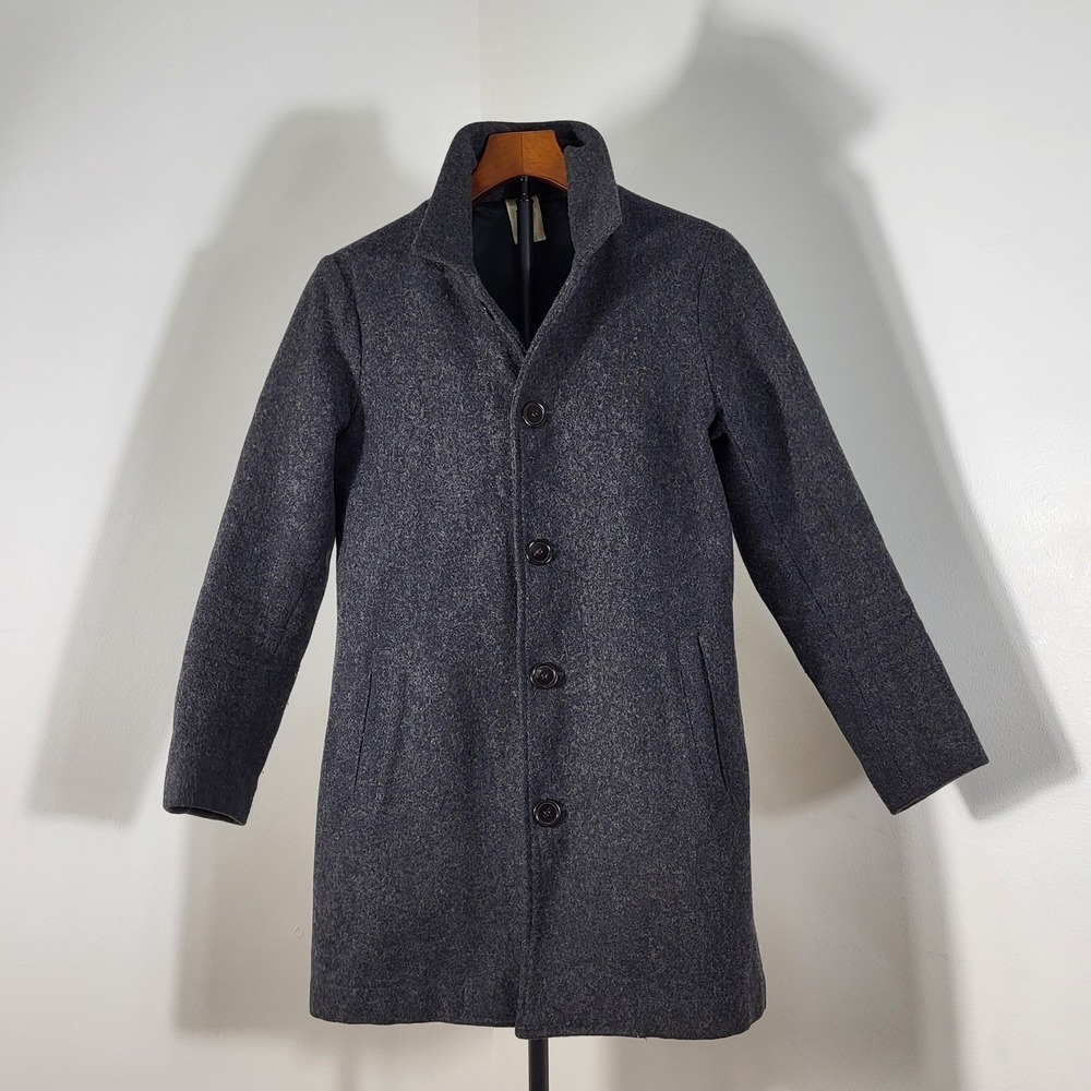 American Apparel Mens Charcoal Grey Wool Blend Button Front Car Coat Jacket